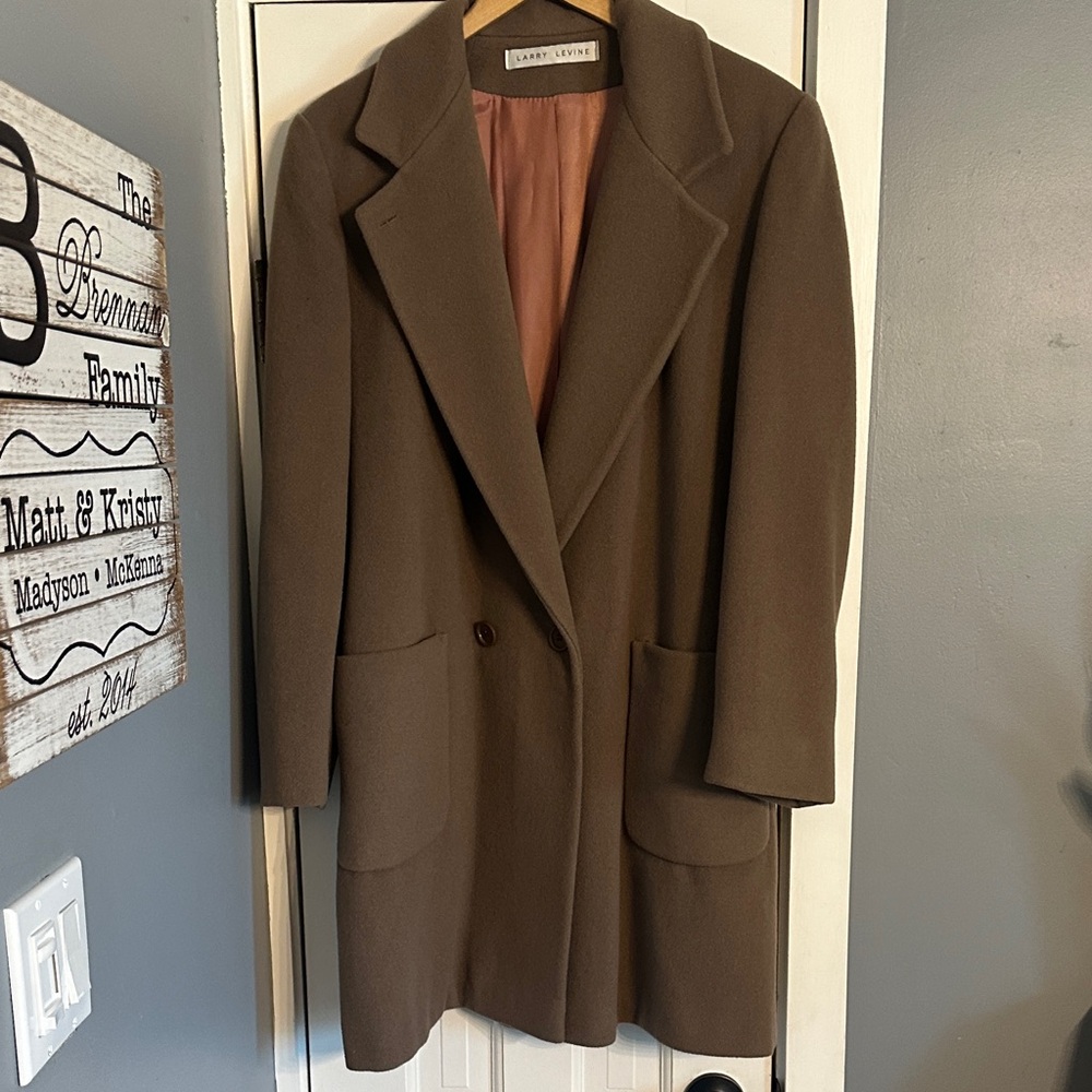 Larry Levine Vintage Light Brown Wool Walker Coat Double Breasted Car Coat Sz 16